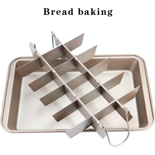 18 Holes Household Stainless Steel Non Stick Bread Cake Baking Pan Tray with Built-In Slicer Crispy Edges Metal Utensi