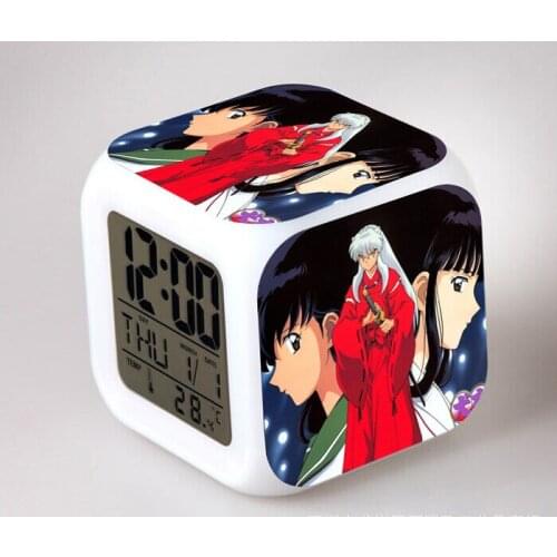 Japanese Anime Inuyasha LED 7 Color Flash Digital Alarm Clocks Kids Night Light Bedroom Clock reloj despertador