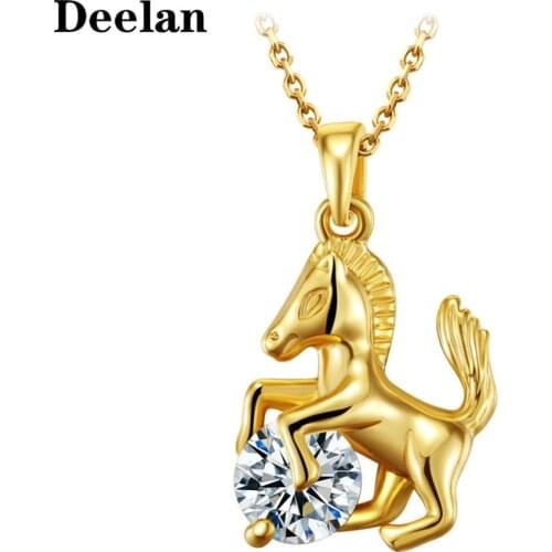 DEELAN Fashion Gold Silver Color Chain Horse Shape charm pendant necklaces For Women Girls crystal zircon Gift necklace jewelry