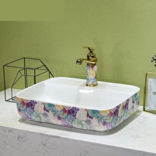Europe Vintage Style China Artistic Embossed Wash Basin Lavobo Ceramic Round Coutertop Bathroom Sink cabinet wash hand basin