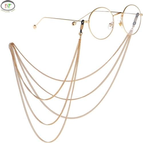 F.J4Z Punk Mens Mask Holders Fashion Multilayered Gold Color Chains Mask Lanyards for Women Sunglasses Anti-loss Straps
