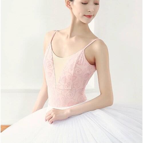 Pink Flocking and Hanging Belt Gymnastics Adult Women Dance BasicTraining Artistic Examination Ballet Practice Leotards