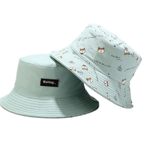 LDSLYJR Cotton Double sided cartoon dog print Bucket Hat Fisherman Hat outdoor travel hat Sun Cap hats for Men and Women 261