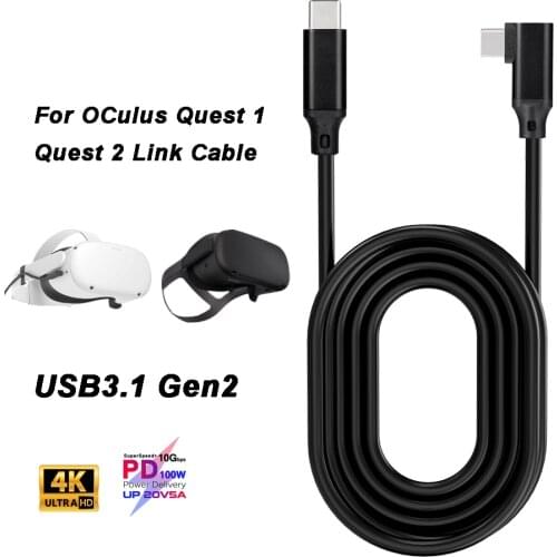 Elbow USB-C Cable For Oculus Quest 1 2 Link Cable USB3.1 Gen2 10Gbps Transfer 4K@60Hz 5A Fast Charge Cord For Nintendo Switch