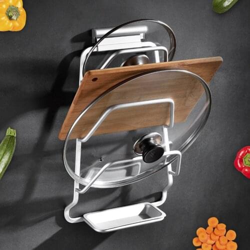 Behogar Kitchen Storage Rack Aluminum Alloy Punch-free Wall-mounted 3 Layer Storage Holder Kitchen Organizer for Pot Lid