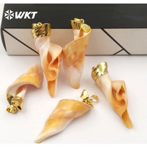 WT-JP066 Gold Capped Healing Wild Coast Jewelry Cute Torch Shape Sea Shell Pendant Necklace Bohemia Gift For Women