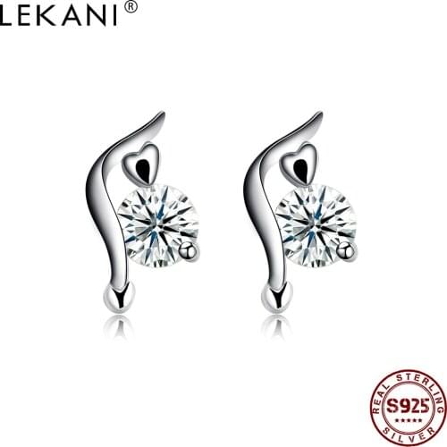 LEKANI Heart 925 Sterling Silver Stud Earrings For Women 5A Clear Cubic Zirconia Small Earring Party Fine Jewelry New Arrival