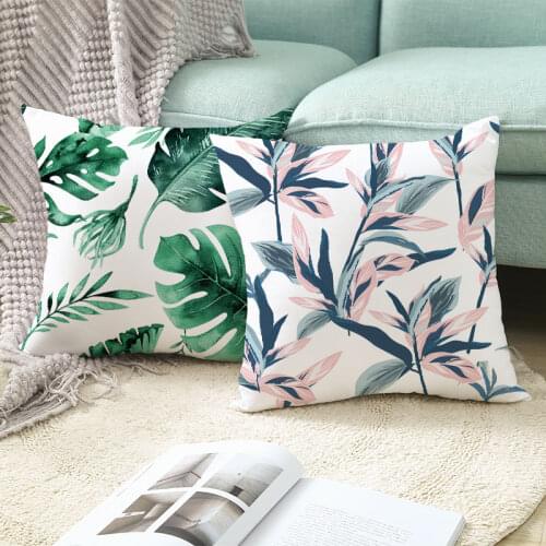 Summer Tropical Plants Decorative Pillowcase Green Leaves Throw Pillow Case Polyester Printing Pillow Cover 45X45cm