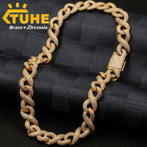 14mm Generous Buckle Iced Out Miami Cuban Link Chain Copper Material Cubic Zirconia Necklace Mens Hip Hop Jewelry