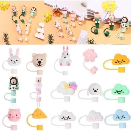 2021 New Cute Silicone Straw Plug Reusable Drinking Dust Cap Glass Cup Cartoon Splash Proof Plugs Tips Cover Accessories