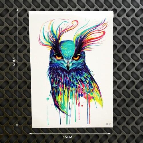 Fashion Body Art Owl Painting Tattoo Wise Owl Temporary Tattoo Stickers 21x15CM Selfie Flash Tatoos Car Styling Home Decals
