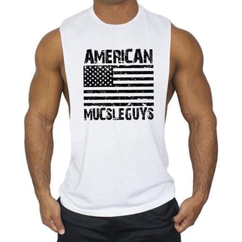 Muscleguys American Flag Design Fitness Men Tank Top Bodybuilding gyms clothing Sportwear Vest muscle Stringer cotton Undershirt