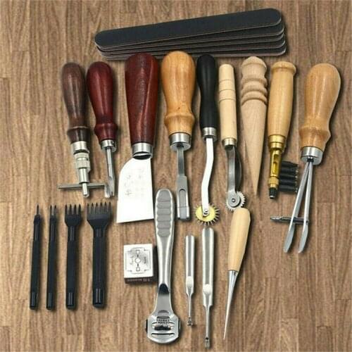 18Pcs Professional Vintage Leather Craft Tools Kit Leather Working Tools Stitching Sewing Beveler Punch Working Hand Tools