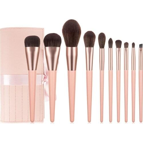 10PCS Makeup Brushes Set With Bag Wooden Handle For Eyeshadow Blush Brushes Cosmetic Tools Kits