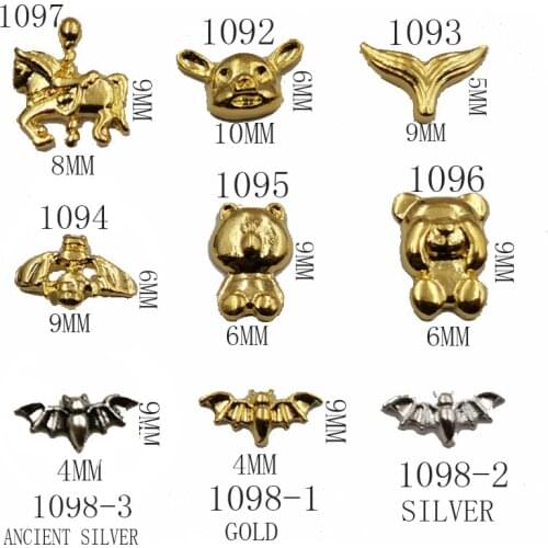 10Pcs/Lot Japan Gold Silver Fox Bear Bee Bat Carousel Pig 3D Metal Alloy Nail Art Deco Nail Stickers/Charms/ Tools for Manicure