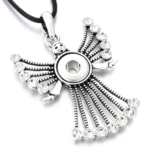 New Snap Buttons Necklaces Charms Angel Pendant Necklace With Chain Fit 12MM Snap Buttons Jewelry Choker Wholesale