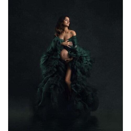 Hunter Green Robe Long Sleeves 2020 New Ruffles Party Sleepwear Custom Made Nightgown Robes Puffy Skirt Photography Boudoir Paja