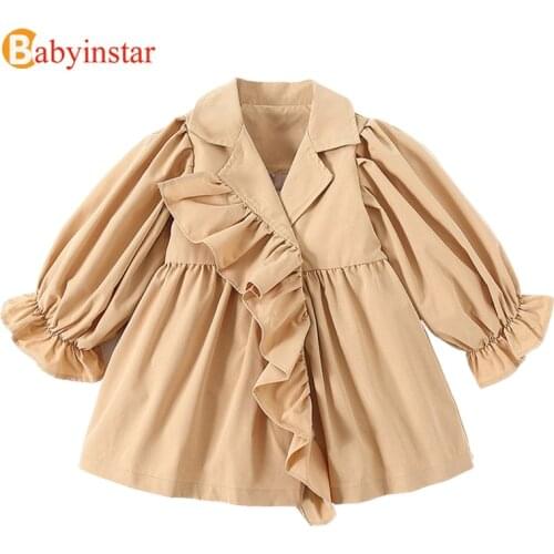 Babyinstar Girls Trench Coats 2021 Spring&Autumn Ruffle Design Jacket Children Clothes Kids Fashion Style Trench Coat Jacket
