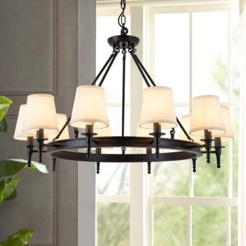 American Style Cloth Wrought Iron Pendant Lights Creative Retro Candle E14 Lights Parlor Bedroom Decoration Light Fixtures