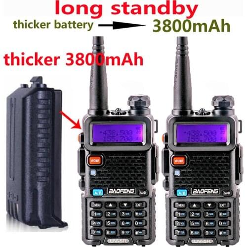 2 pcs walkie-talkie uv5r baofeng 3800 MAH battery for uv-5r boafeng Hiking walky talky professional 2 way radio cb amateur radio