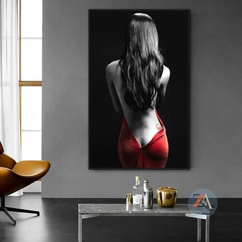 Sexy Naked Woman Red Skirt Woman Posters and Prints Modern Art Canvas Painting Living Room Decorative Painting