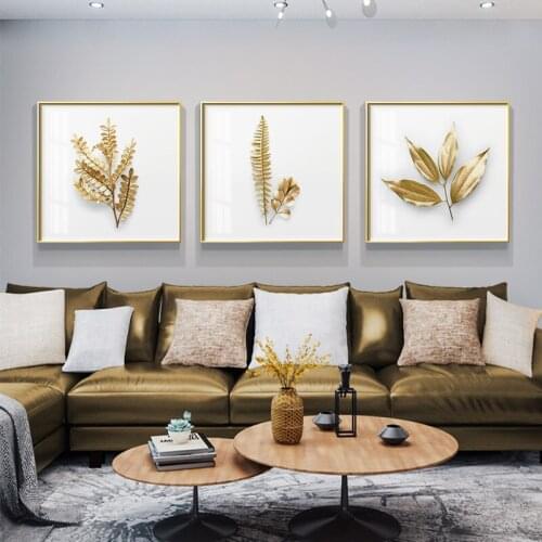 Modern Square Poster Golden Abstract Plant Leaf Flower Canvas Wall Art Nordic Style Print Painting Picture Living Room Decor