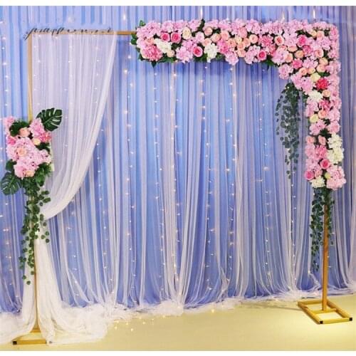 Wedding square wrought iron arch adjustable gold white backdrop stand veils ceremony decor flower yarn adjustable iron shelf