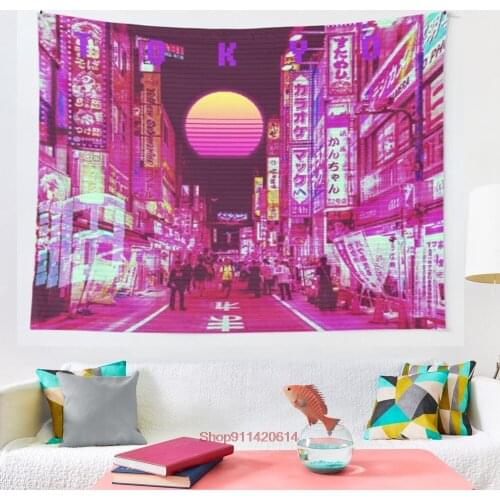 Tokyo vaporwave tapestry Wall Tapestry Wall Hanging Wall Decor Bedspread Wall Art Coverlet Bedding Curtain Personalized Table