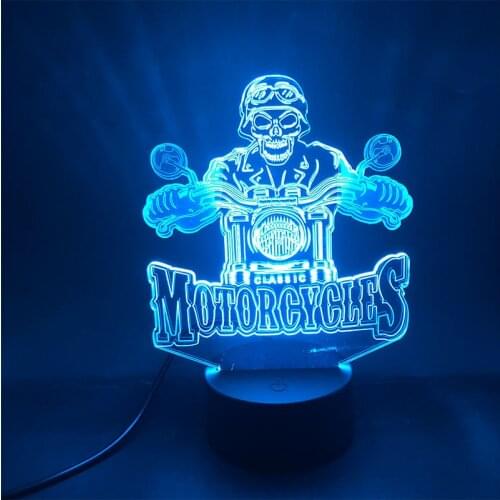Creative Skull Motorcycle 3d Visual Light Touch Sensor LED Night Light for Home Decoration Colorful LED Table Lamp Kids Toys