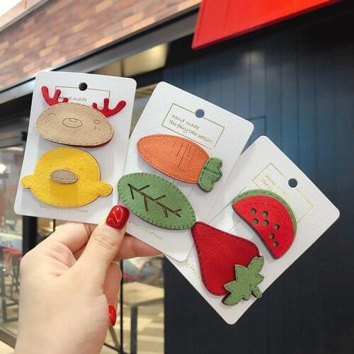 Girls Cute Cartoon Fresh Fruit Hairpins Headbands Synthetic Leather Children Barrettes Hair Clips Kids Fashion Hair Accessories