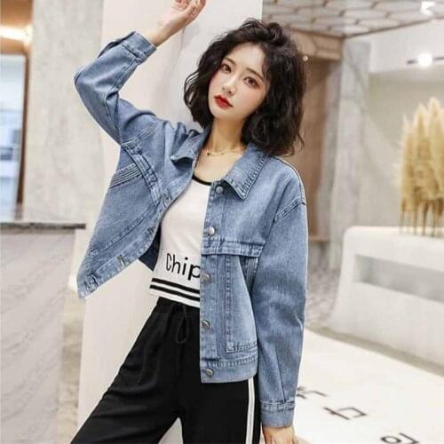 2020 Spring Autumn Fashion Student Denim Short Jacket Simple Letter Embroidery Top Women Loose Jean Outwear Street Style KW452
