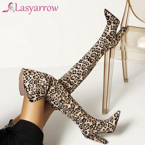 Lasyarrow Fashion Womens Shoes Winter Pointed Toe Serpentine Chunky Heels Mature Sexy Over The Knee High thigh high Boots