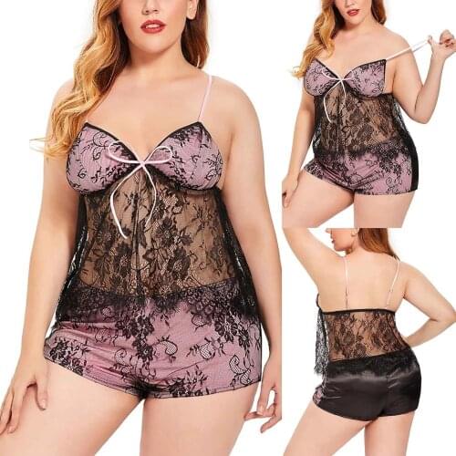 Ladies Strap Crochet Lace Cutout Teddy Lingerie Embroidery Gauze Underwear Women Sleepwear Lace Satin Pajamas Set Nightwear