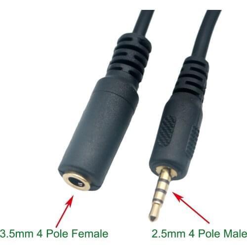 1pc 6 inch 4-Pole 2.5mm Male to 3.5mm Female Gold Stereo Converter Headphone Mic Extension Audio Adapter Cable Cord