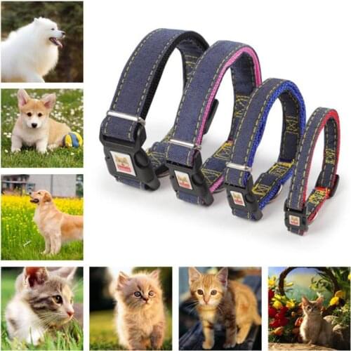 1 Pcs Pets Denim Jean Nylon Cat Collar Adjustable Pet Collars Puppy Pet Supplies Accessories For Small Medium Large Dogs 3 Size