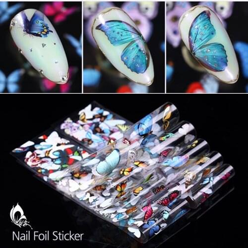 10 Sheets Butterfly Nail Foil Set Holographics Stickers for Nails Art Decals Sliders Transfer Paper Wraps 3D Decoration