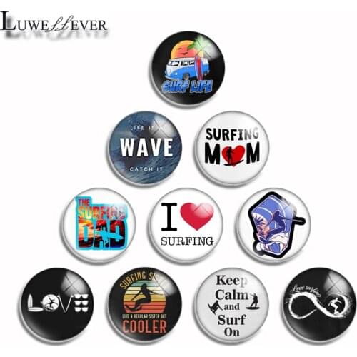 10mm 12mm 16mm 20mm 25mm 30mm 506 Love Surfing Mix Round Glass Cabochon Jewelry Finding 18mm Snap Button Charm Bracelet