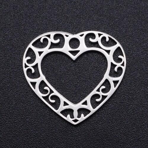 10Pcs / Lot Stainless Steel Hollow Heart Connector Charm Pendant For Making Bracelet Necklace