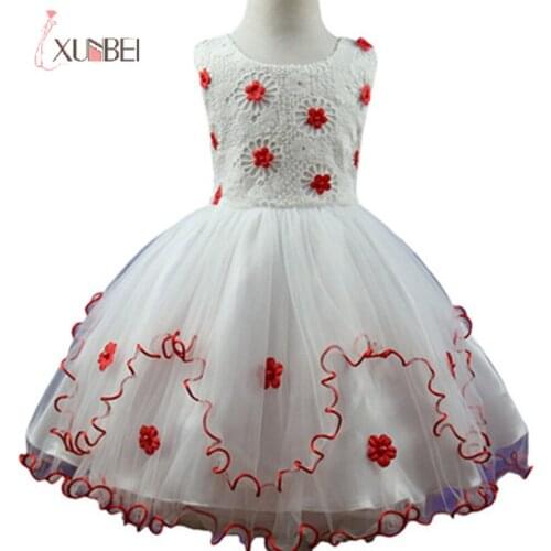 2020 Flower Girl Dresses Lovely Purple Red Mini Ball Gown Lace Appliques Princess Short Dress Wedding Party Evening Prom Skirt