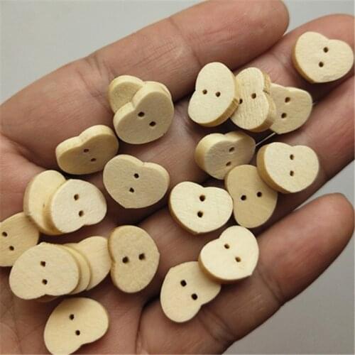 50pcs 12*9mm Wooden Buttons Heart-shaped Sewing Buttons Garment Material DIY Scrapbooking decoration Accessory