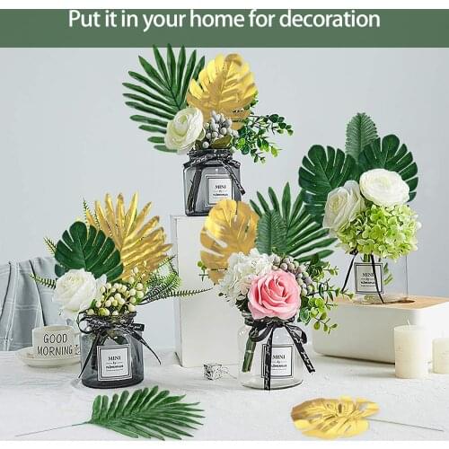 60Pcs 6 Kinds Monstera Artificial Palm Leaves Tropical Plant Faux Stems Hawaiian Party Decor Jungle Beach Theme Table Decor