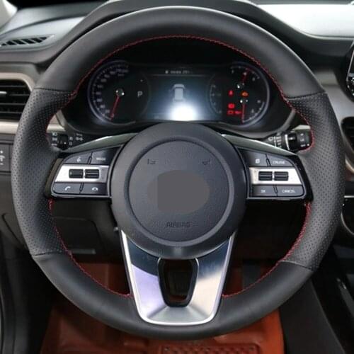 DIY Black Faux Leather Hand Sewn Car Steering Wheel Cover For Kia forte s 2019 KIA Optima 2018 2019