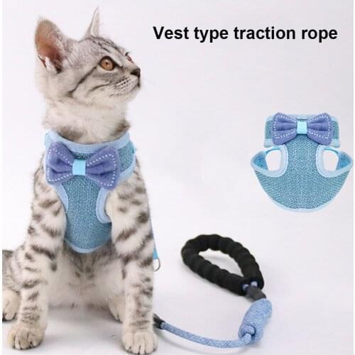 Pet Puppy Breathable Leashes Cat Dog Traction Rope Harness Adjustable Pet Bowknot Vest Kitten Walking Chest Strap Accessories