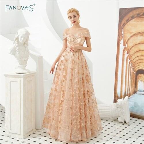 Elegant Evening Dresses Long Off the Shoulder Shiny Lace Evening Gown Formal Evening Dress Party Vestido de Fiesta NS18