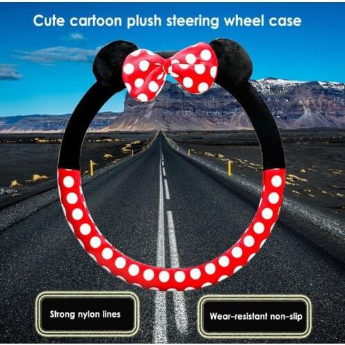 Hot Selling Car Steering Wheel Cover Cute Cartoon Winter Plush Mickey Women Girl Car Interior Accessories Styling Decorations
