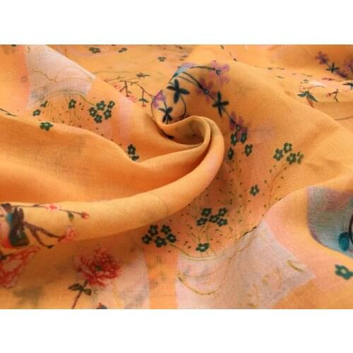 Quality ramie fabric yellow digital printing patchwork Top grade robe dress pants shirt coat tissus