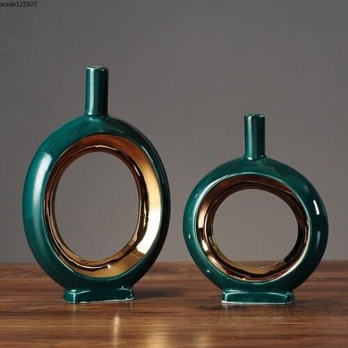 Creative Hollow Ceramic Gold Vase Luxury Green Desktop Flower Arrangement Living Room Dining Table Ornaments Vase Home Ornaments