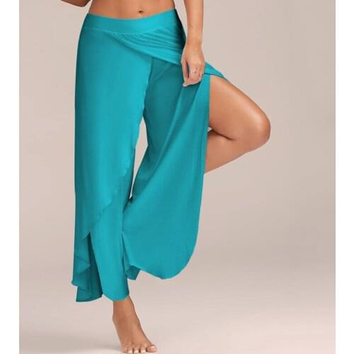 Summer New Womens Sexy Cross-opening Wide-leg Pants Womens Pants Solid Color Cotton Quality Loose Elastic Pants XL S-3XL-5XL
