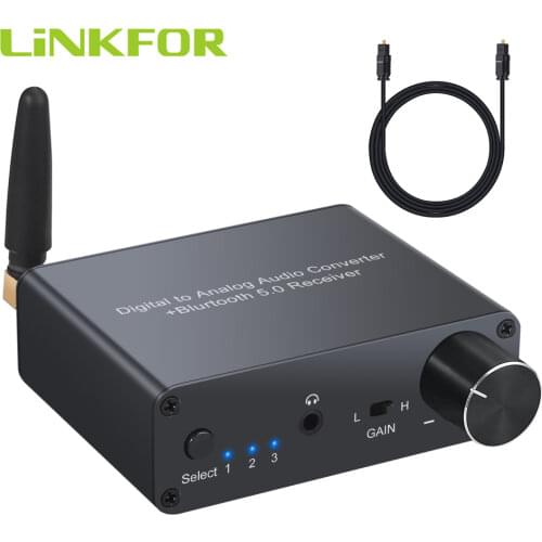 LiNKFOR 192kHz DAC Digital to Analog Converter with Headphone Amplifier Bluetooth DAC RCA 3.5mm Jack Audio ( Not Support APTX )
