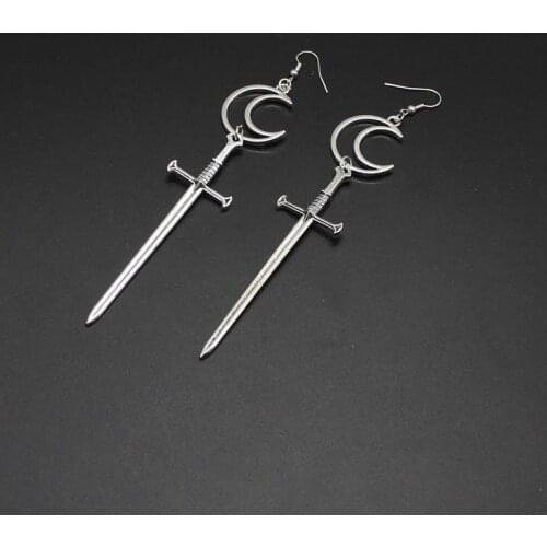Fashion Moon Earrings Victorian Sword Earrings Gothic Jewelry Witch Mysterious Dangle Earrings